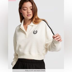 Victoria's Secret PINK REVERSE FLEECE CROPPED POLO SWEATSHIRT XSMALL